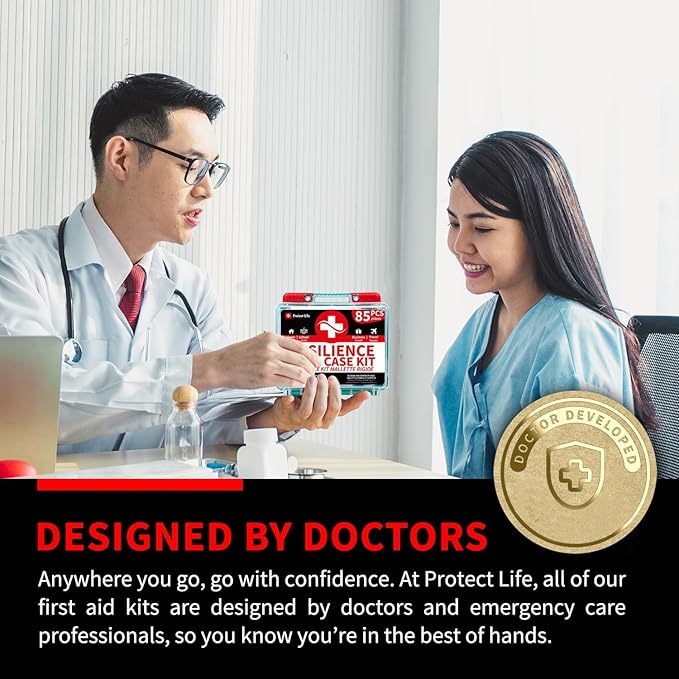 Protect Life Survival First Aid Kit for Home/Business, Camping Survival Kits | Mini Travel First Aid Kit | Camping Equipment | Small Kits for Car | Outdoor Emergency Survivals Pack - 85pcs