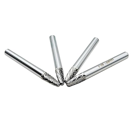 SF-1 Tree Shape Tungsten Carbide Rotary Burr, Double Cut Solid Carbide Rotary Burr Set 1/4" Shank,4pcs for Die Grinder Drill,Metal Carving, Polishing,Engraving,Drilling by LU&MN