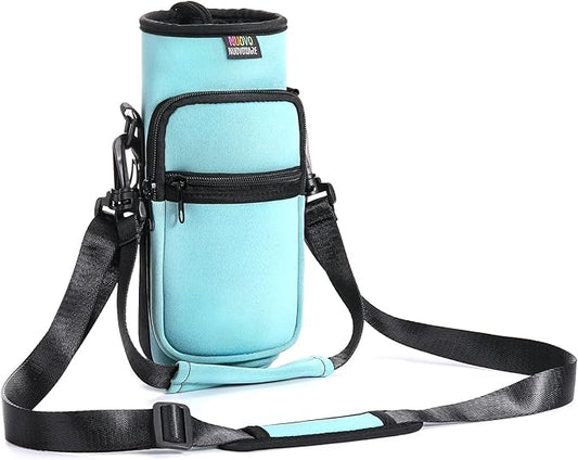 Nuovoware Water Bottle Carrier Bag,25oz/40oz/64oz Bottle Pouch Holder,Adjustable Shoulder Hand Strap 2 Pocket Sling Neoprene Sleeve Sports Accessories for Hiking Travelling Camping