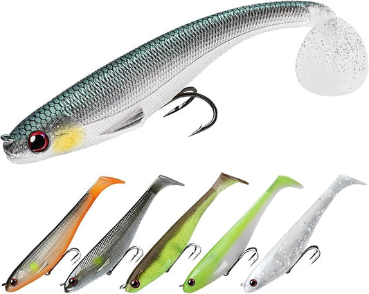 TRUSCEND Easy Catch Pre-Rigged Soft Lures, Unique Vibrating Swim Action and Trembly Sinking Move for More Bites, Amazing Soft Swimbait for Family Fishing, Fishing Lures for Bass Trout Crappie Walleye