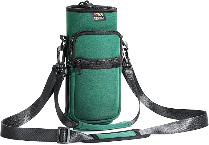 Nuovoware Water Bottle Carrier Bag,25oz/40oz/64oz Bottle Pouch Holder,Adjustable Shoulder Hand Strap 2 Pocket Sling Neoprene Sleeve Sports Accessories for Hiking Travelling Camping