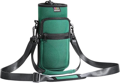 Nuovoware Water Bottle Carrier Bag,25oz/40oz/64oz Bottle Pouch Holder,Adjustable Shoulder Hand Strap 2 Pocket Sling Neoprene Sleeve Sports Accessories for Hiking Travelling Camping