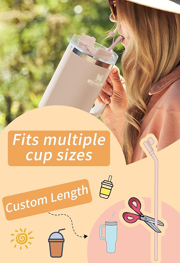 Doboli 12 Pack Replacement 12&13 inch Long Silicone Straw With Straw Cover,Compatible with Stanley 40 oz 30 oz Cup Tumbler, Reusable Straws with Cleaning Brush,for Stanley Tumbler Accessorie