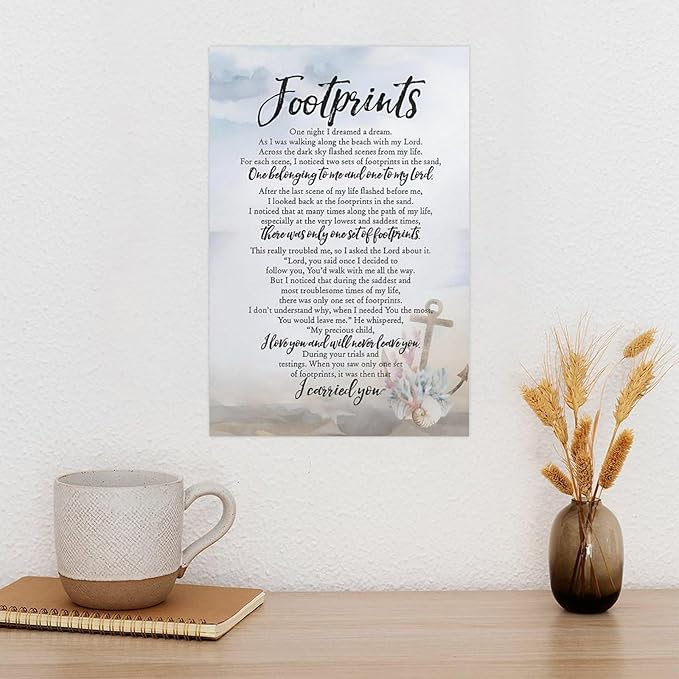 Footprints in the Sand Religious Canvas Wall Art Posters, Inspirational Beach Sunset Poem Print Poster (Unframed 24x36inch, Footprints(6))