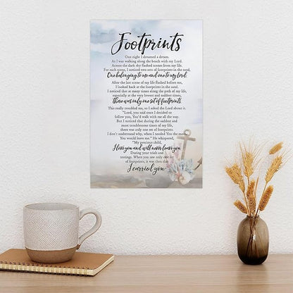 Footprints in the Sand Religious Canvas Wall Art Posters, Inspirational Beach Sunset Poem Print Poster (Unframed 24x36inch, Footprints(6))