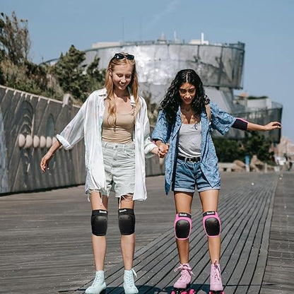 Adult/Child Knee Pads Elbow Pads Wrist Guards 3 in 1 Protective Gear Set for Skateboarding Inline Roller Biking Roller Skating Cycling Outdoor Sports Black M