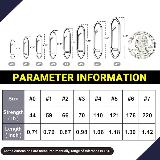 AMYSPORTS High Strength Fishing Snap Saltwater Stainless Connector Snaps Swivels Tackle Steel Power Fishing Clip Lure Quick Change White Nickel