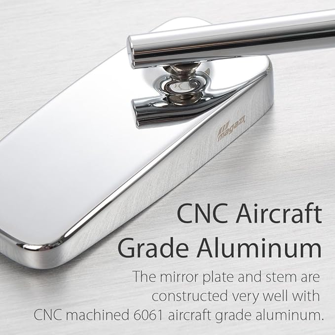 KiWAV Motorcycle Mirrors Rear View Side Rectangular ClassicPlus Chrome Convex Aspherical Anti-Glare Blue Tinted Glass Longer Stem 8mm 1.25 Pitch Adapters for E-bike Scooter ATV Moped Pack of Pair