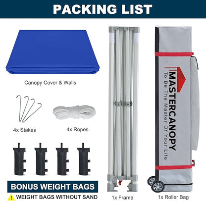 MASTERCANOPY 10x10 Premium Heavy Duty Pop Up Commercial Instant Canopy with Sidewalls(10x10 Blue)