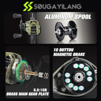 Sougayilang Fishing Pole Casting Reel Combo with Durable Rod Handle, Medium Heavy for Catfish Salmon and Steelhead- 7'0"