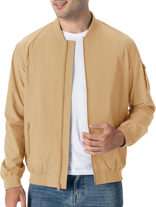 TBMPOY Men's Lightweight Bomber Jackets Light Windbreaker Casual Stylish Fall Golf Zip Up Dress Business Varsity