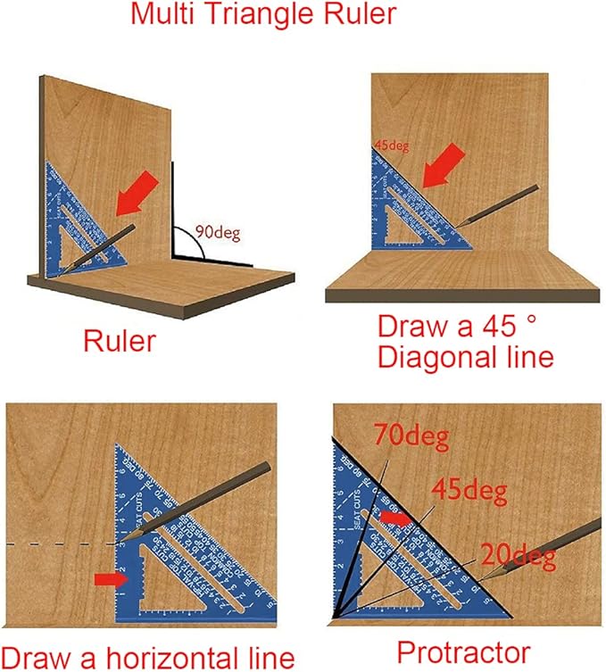 ASNOMY 7 Inch & 12 Inch Triangle Ruler, Black Triangle Ruler Rafter Square Protractor, High Precision Aluminum Alloy Triangle Rulers,Layout Measuring Tool for Engineer Carpenter（Metric and Imperial）