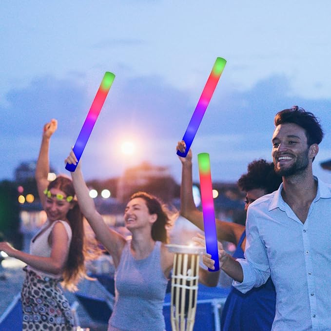 LifBetter 200 Pcs Foam Glow Sticks Bulk,Led Glow Sticks with 3 Modes Colorful Flashing,Long Life Battery Glow In The Dark Party Supplies for Weddings,Parties,Festivals,Sporting Events