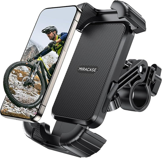 Miracase Bike Phone Holder, Silicone Wrapped Anti Shake Bicycle Phone Mount, Handlebar Clamp Cell Phone Holder for Bike, Scooter Motorcycle Phone Mount Accessories for iPhone Smartphone