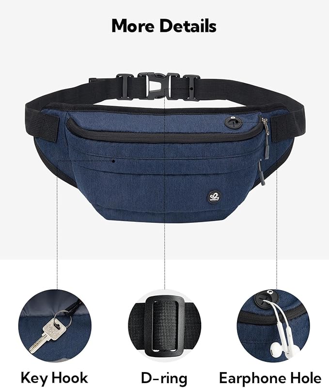 WATERFLY Running Belt Fanny Pack: Runner Marathon Jogging Waist Pack Sport Workout Exercise Fitness Phone Holder Belt for Men Women Jogger Slim Waistband Black