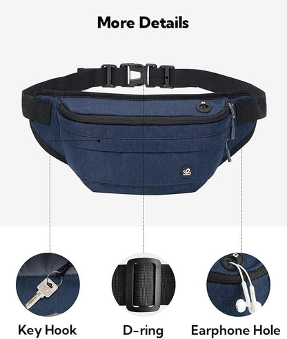 WATERFLY Running Belt Fanny Pack: Runner Marathon Jogging Waist Pack Sport Workout Exercise Fitness Phone Holder Belt for Men Women Jogger Slim Waistband Black