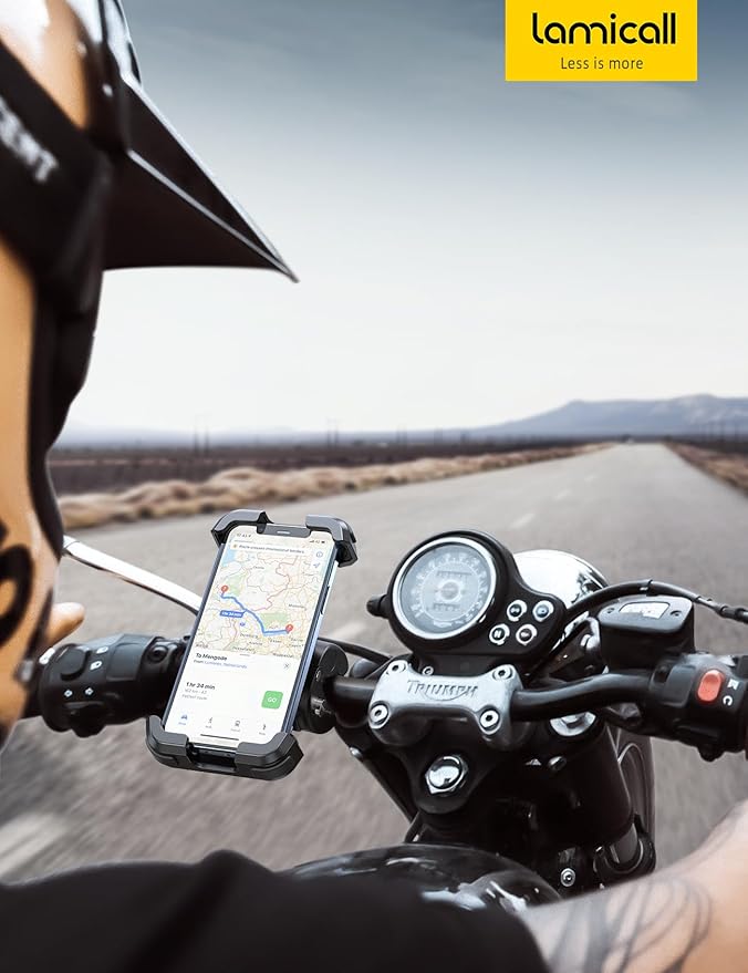 Lamicall Motorcycle Phone Mount, Bike Phone Holder - [Metal Lock] Upgrade Quick Install Handlebar Clip for Bicycle Scooter, Cell Phone Clamp for iPhone 17 16 15 Pro Max, Galaxy, 4.7-6.8" Phones
