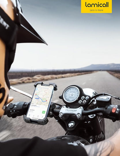 Lamicall Motorcycle Phone Mount, Bike Phone Holder - [Metal Lock] Upgrade Quick Install Handlebar Clip for Bicycle Scooter, Cell Phone Clamp for iPhone 17 16 15 Pro Max, Galaxy, 4.7-6.8" Phones