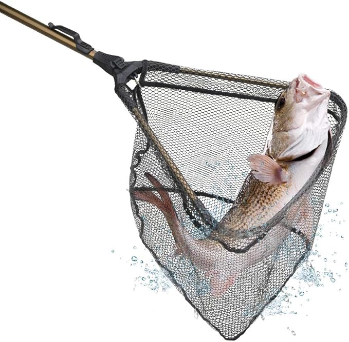 YVLEEN Folding Fishing Net - Foldable Fish Landing Net Robust Aluminum Telescopic Pole Handle and Nylon Mesh 16inch Hoop Size