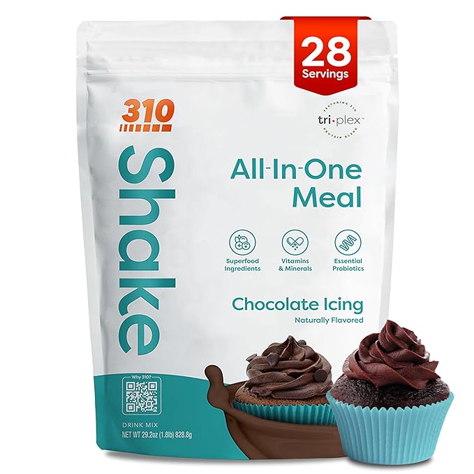310 Nutrition All-In-One Meal Replacement Shake Powder - Plant-Based Protein Smoothie Blend w/High Fiber, Probiotics & Adaptogens - Low Carb, Vegan, Keto & Paleo Friendly - Chocolate Icing - 28 Srv
