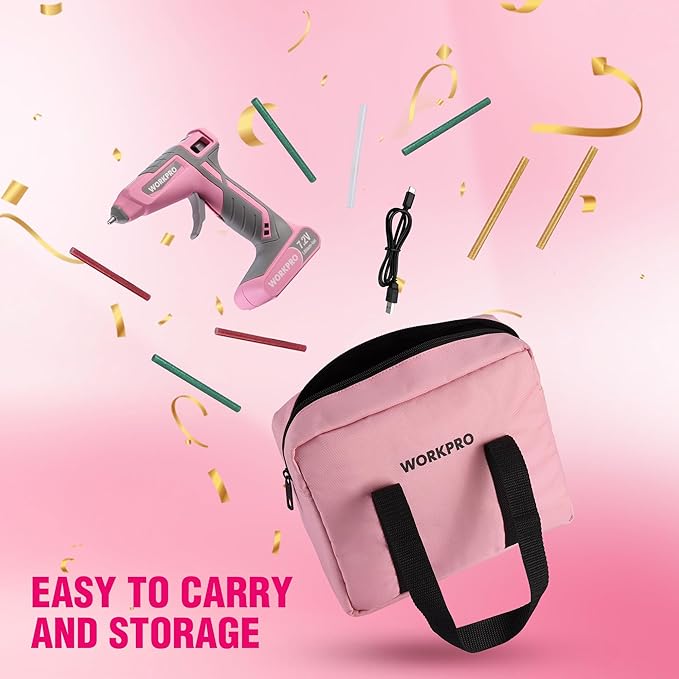 WORKPRO Cordless Hot Glue Gun, 30s Fast Preheating, 7.2V Dual-Temp Glue Gun Kit with 50pcs Glue Gun Sticks, Storage Bag, USB-C Charging Cord, 2600mAh Battery for DIY and Crafting