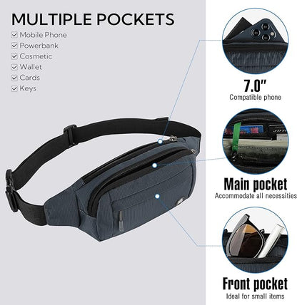 WATERFLY Fanny Pack Waist Bag: Small Hip Pouch Bum Bag Fannie Pack Phanny Fannypack Waistpack Bumbag Beltbag Sport Slim Fashionable for Jogging Hiking Hiker Woman Man