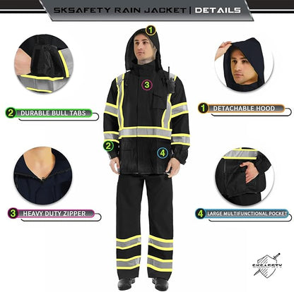 SKSAFETY Hi Vis Reflective Rain suits for Men Waterproof - High Vis Safety Rain Jacket, High Visibility Raincoat for Men