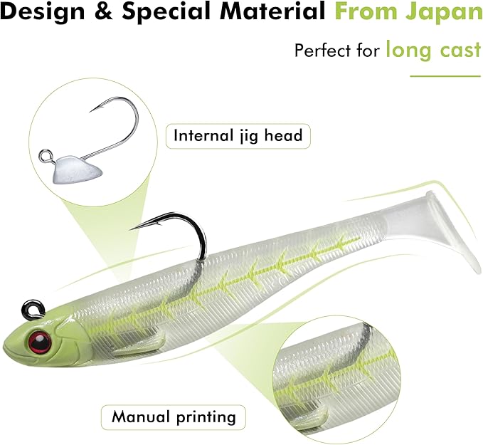 TRUSCEND Easy Catch Pre-Rigged Soft Lures, Unique Vibrating Swim Action and Trembly Sinking Move for More Bites, Amazing Soft Swimbait for Family Fishing, Fishing Lures for Bass Trout Crappie Walleye