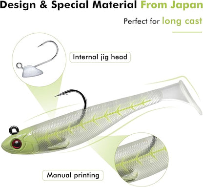 TRUSCEND Easy Catch Pre-Rigged Soft Lures, Unique Vibrating Swim Action and Trembly Sinking Move for More Bites, Amazing Soft Swimbait for Family Fishing, Fishing Lures for Bass Trout Crappie Walleye