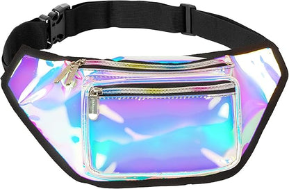 Holographic Fanny Pack Belt bag - Crossbody Waist Bag for Men or Women - Hands-Free, Waterproof Large Bumbag for Hiking, Running, and Travel (Luminous)