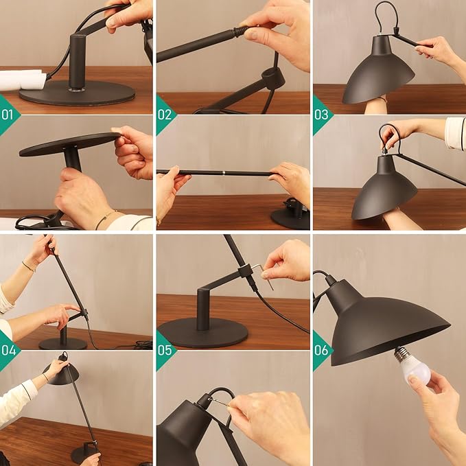 Desk Lamp Modern Industrial 100% Metal Table Lamp 22", Soft White Light (3000K) with Adjustable Switch, Ideal for Office Bedroom Study Room Living Room Nightstand Bedside Lamps Sand Black