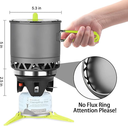 Hotdevil 1.2L Backpacking Camping Stove Cooking System with Piezo Ignition, Outdoor Portable Burner with Pot & Brackets Camp Stove Camping Stove Kit Propane, Ideal for Hiking Fishing Hunting Emergency