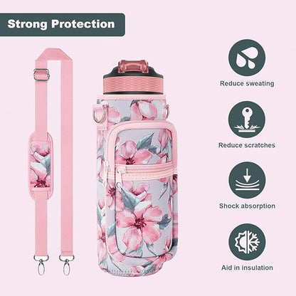 Insulated Water Bottle Holder Sling Bag with Phone Pocket, Adjustable Crossbody Strap for Walking, Hiking, Camping, Fishing