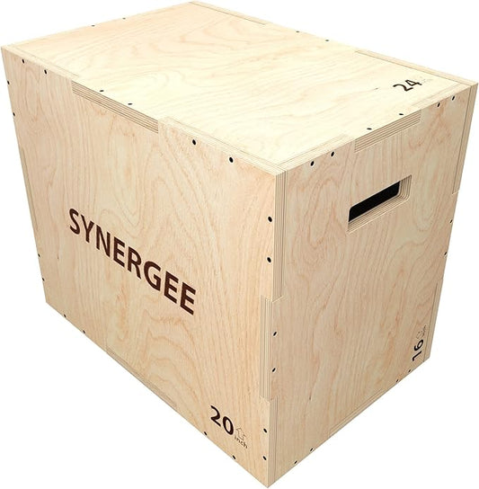 Synergee 3 in 1 Wood Plyometric Box for Jump Training and Conditioning. All in One Jump Trainer. Sizes 30/24/20, 24/20/16, 20/18/16, 16/14/12