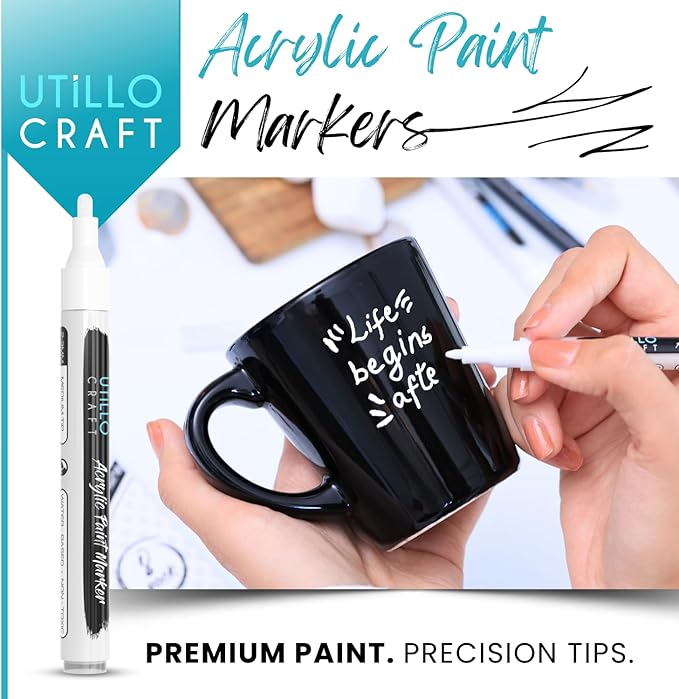 Utillo Craft (8-Pack White+Black Paint Pens | Medium Tip Made in Japan | Bold Color+100% Coverage on Rock, Wood, Glass, Fabric, Paper, Plastic, Metal | 2-3mm White and Black Acrylic Paint Markers