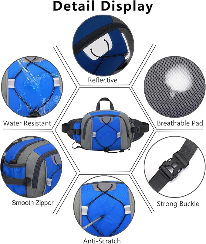 Peicees Hiking Fanny Pack Large Waist Bag for Men Women with Bottle Holder Water Resistant Lumbar Pack for Hiking Camping Fishing Outdoor (Bottle Not Included)