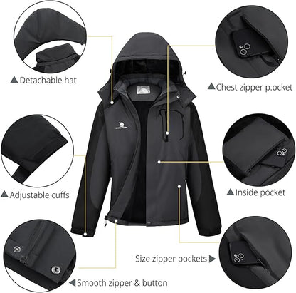 CAMELSPORTS Mens Winter Jacket Waterproof Warm Snow Ski Jackets Faux Fur Fleece Rain Coats with Removable Hood