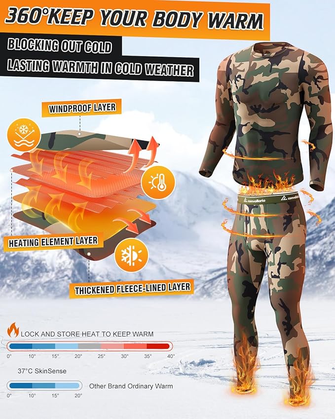 CL convallaria Long Johns Thermal Underwear for Men Soft Fleece Lined Base Layer Cold Weather Top Bottom Gift Set