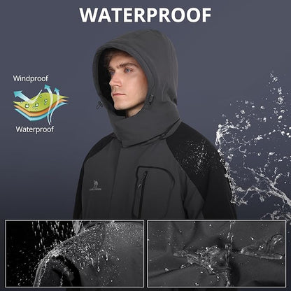 CAMELSPORTS Mens Winter Jacket Waterproof Warm Snow Ski Jackets Faux Fur Fleece Rain Coats with Removable Hood