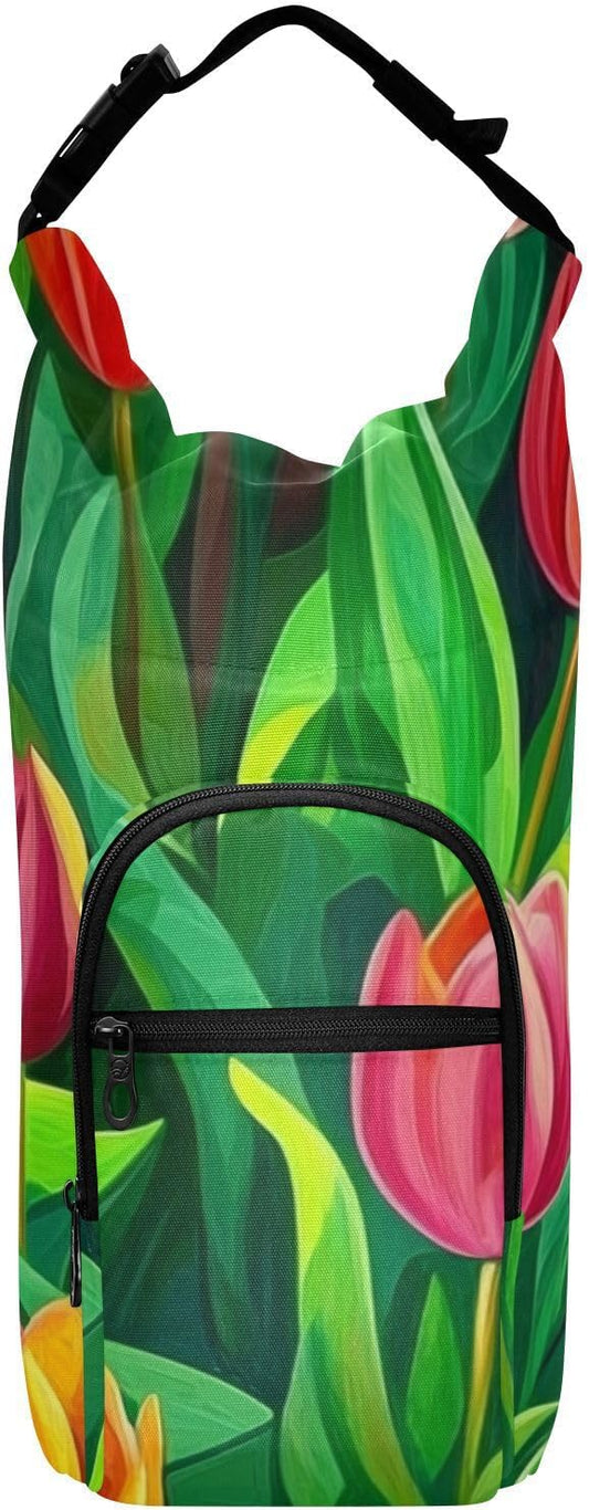 Colorful Tulips Water Bottle Holder with Strap Insulated Water Bottle Carrier Crossbody Bags Pouch with Phone Pocket for Travel Gym Hiking Walking Running
