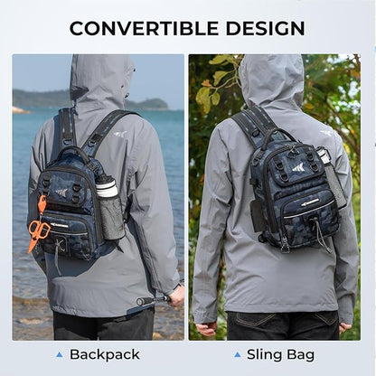 KastKing BaitSpace Fishing Sling Bag, Fishing Backpack with Rod & Beverage Holder, Tackle Bag for Fishing Gear