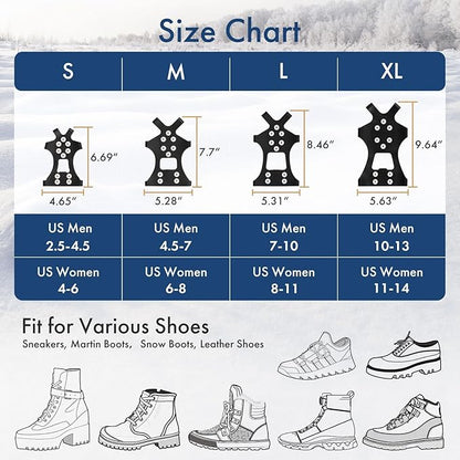 Ice Cleats for Shoes and Boots, Ice Snow Grips for Winter Walking Traction, Anti-Slip Ice Traction Cleats with 10 Steel Studs Crampons Gripper Spikes for Shoes Men Women