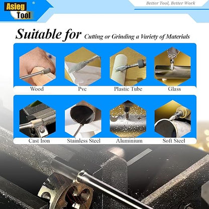 5pcs Tungsten Carbide Burrs Set with 1/4''Shank Double Cut Extended Long Solid Power Tools Carbide Rotary Files Bits for Die Grinder Metal Wood Carving Engraving Polishing Drilling Grinding Milling