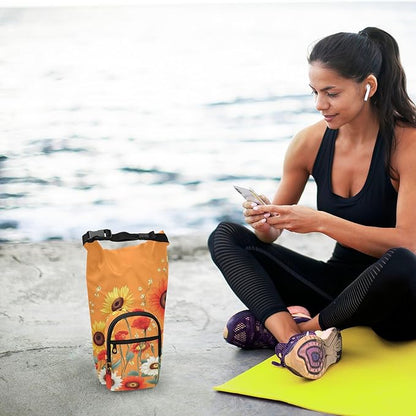 Cartoon Orange Sunflowers and Poppy Flowers Water Bottle Holder with Strap Insulated Water Bottle Carrier Crossbody Bags Pouch with Phone Pocket for Travel Gym Hiking Walking Running