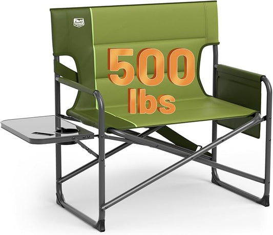 Timber Ridge XXL Director’s Chair – Heavy Duty Folding Chair with Side Table, 500 lb Capacity, Extra Wide Padded Seat for Camping, Sports, Beach, Patio, and Outdoor Use, Green