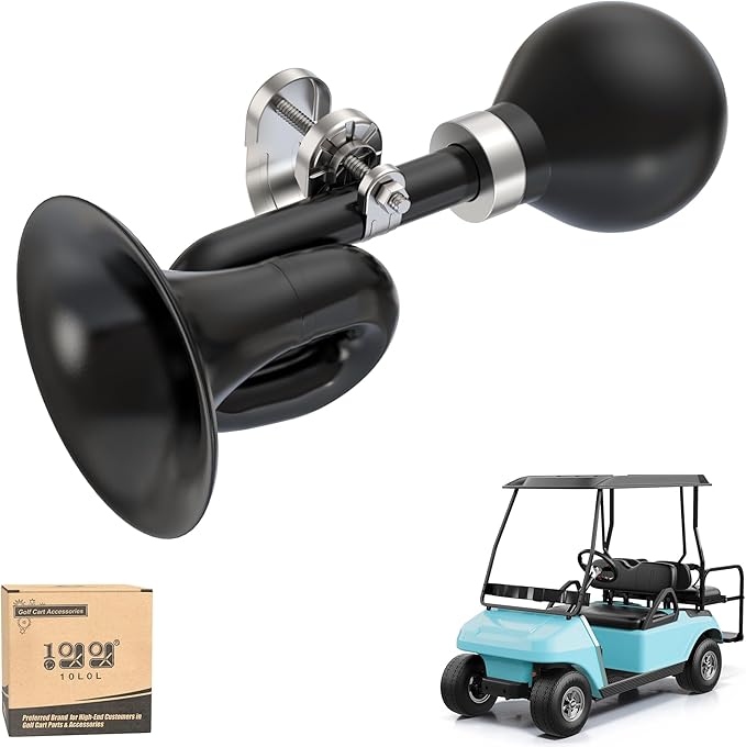 10L0L Golf Cart Bugle Horn, Retro Chrome Snail Air Horn for Yamaha, EZGO, Club Car | Loud & Classic Safety Horn | Universal Fit for Golf Carts, Bikes, Boats | Stainless Steel & Weatherproof