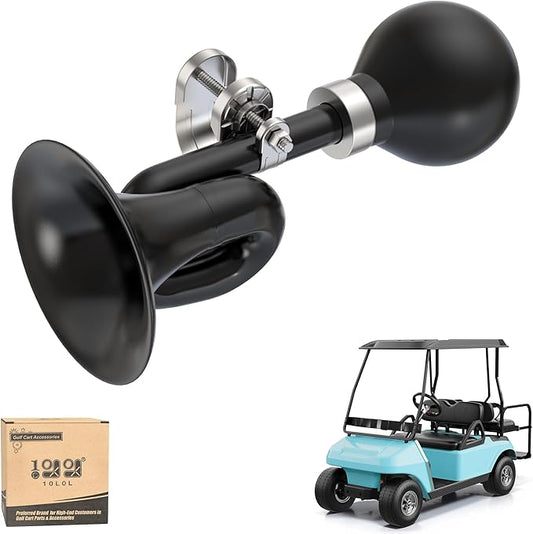 10L0L Golf Cart Bugle Horn, Retro Chrome Snail Air Horn for Yamaha, EZGO, Club Car | Loud & Classic Safety Horn | Universal Fit for Golf Carts, Bikes, Boats | Stainless Steel & Weatherproof