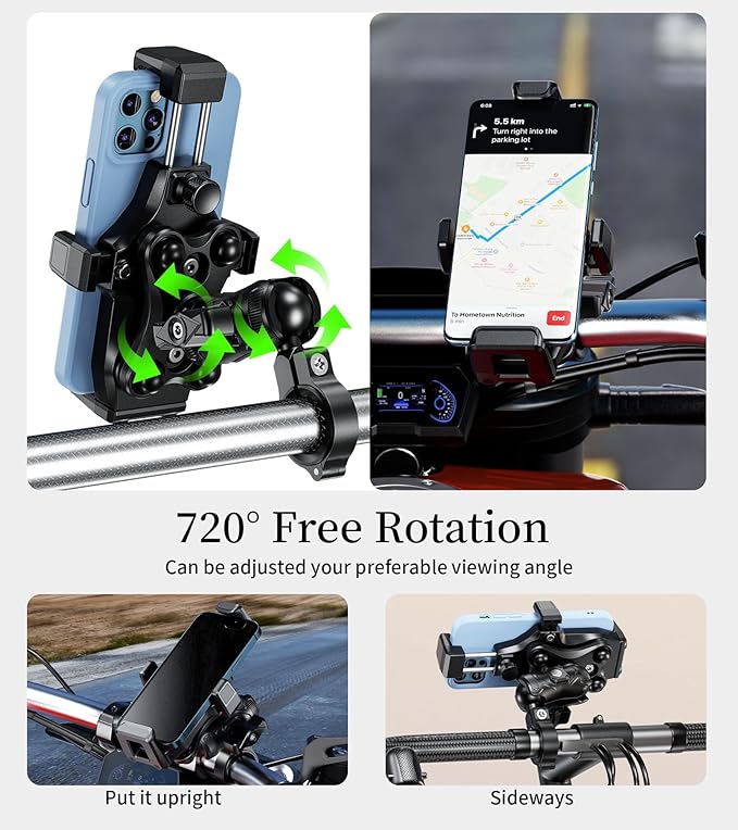 Kewig Motorcycle Phone Mount- [Vibration Dampener] [High-Speed Secure Lock] Motorcycle Cell Phone Holder, Bike Phone Handlebar Mount for 4.7-7.2" Smartphone