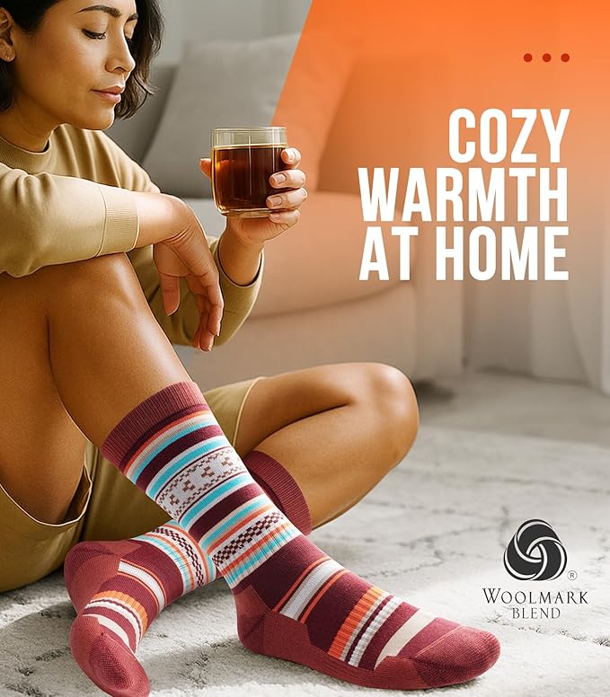 PULIOU Merino Wool Hiking Socks for Men & Women, 3 Pairs Cushioned Moisture Wicking Crew Boot Socks for Work & Outdoors