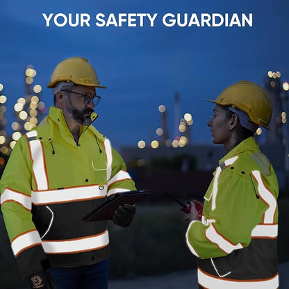 TICONN Reflective Rain Jacket Safety Jacket, Waterproof Hi Vis Rain Coat, Class III High Visibility Coat (Yellow&Black, S)